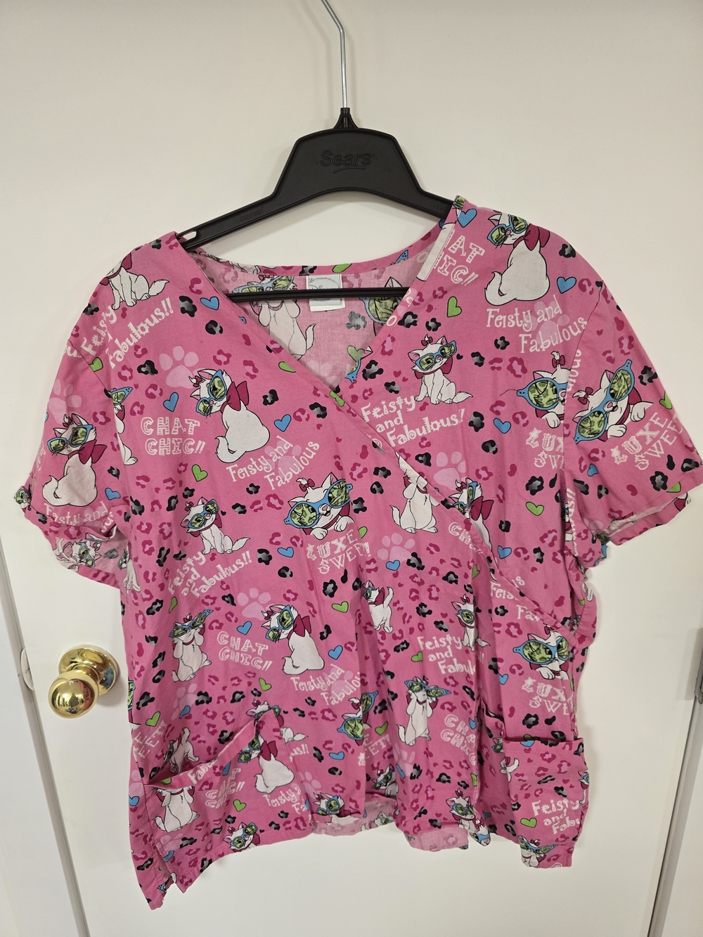 Disney Pink V-Neck Tunic Top with Cat Print